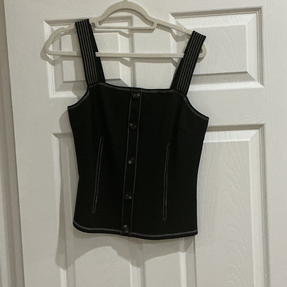 Anthropologie Eri & Ali Black Button-Front Square Neck Cami